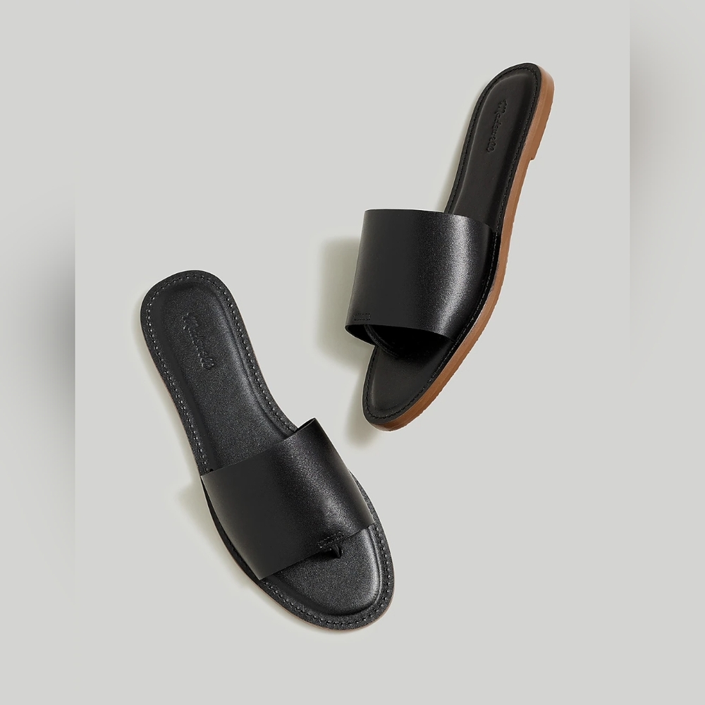 Madewell, The Boardwalk Post Slide Sandal, Black, Size 8